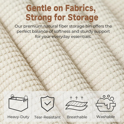 StorageWorks Storage Bins, Shelves Baskets for Organizing, Fabric Closet Organizers with Handles, Metal Frame, Beige（Texture）, 2-Pack