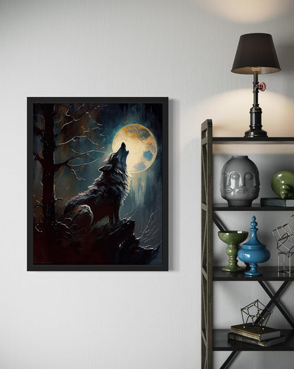 Wolf howling Poster Art Print, Halloween Scary Vintage Wall Art Academia Spooky Painting Decoration for Horror Prints, Gothic Posters Bedroom Decor 89 (Wolf howling, 16 x 20 inches, Unframed)