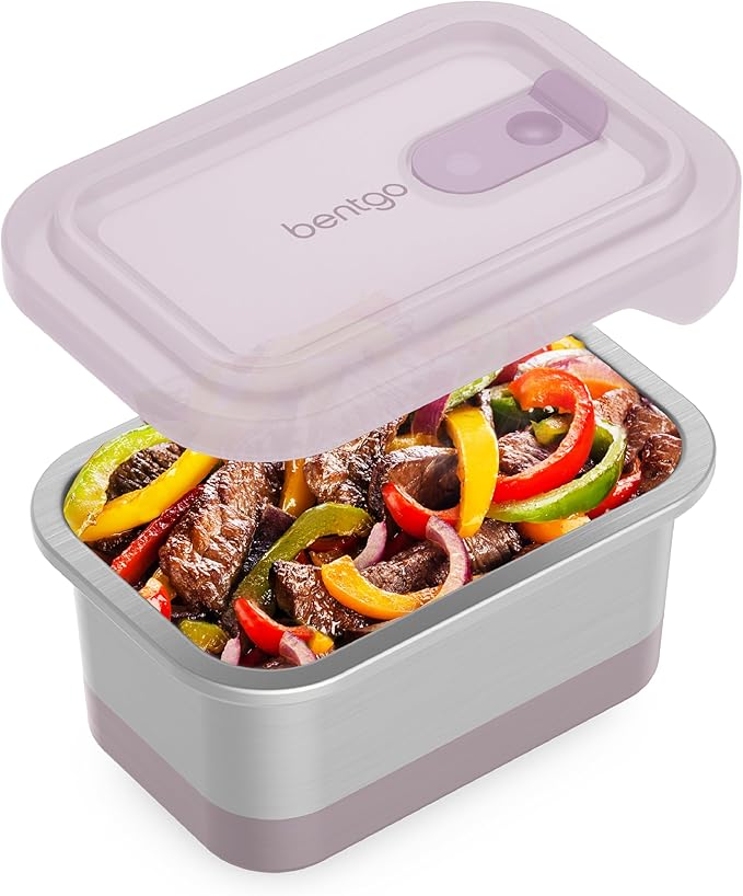 Bentgo MicroSteel Heat & Eat Container – Microwave-Safe, Leak-Proof & Airtight, Easy-to-Clean Lightweight Stainless Steel Reusable Food Storage with Silicone Lid (Lunch Size; 3-Cup Capacity; Dusk)