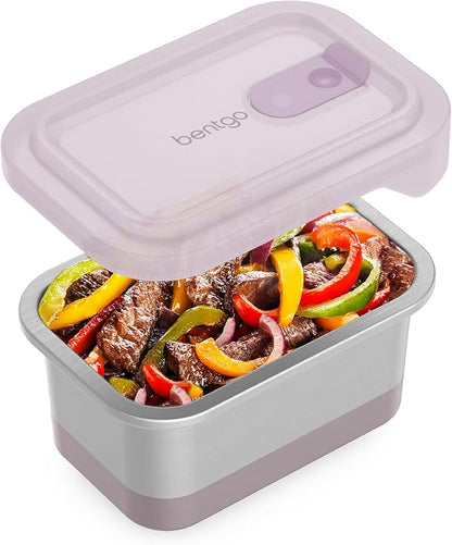 Bentgo MicroSteel Heat & Eat Container – Microwave-Safe, Leak-Proof & Airtight, Easy-to-Clean Lightweight Stainless Steel Reusable Food Storage with Silicone Lid (Lunch Size; 3-Cup Capacity; Dusk)