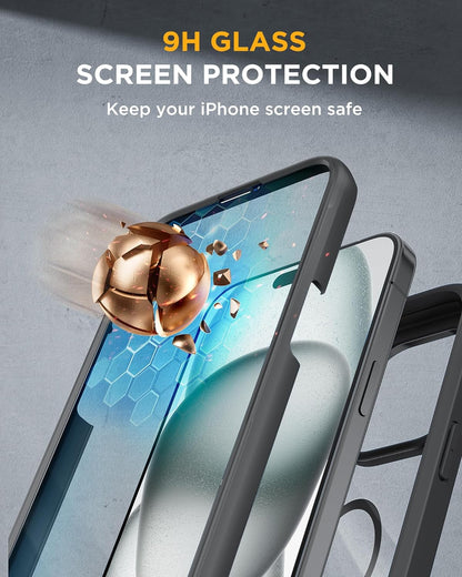 Miracase Magnetic for iPhone 15 Plus Case 6.7'' [Compatible with Magsafe] only for 15 Plus Phone Case Cover with Built-in 9H Tempered Glass Screen Protector,Magnetic Black