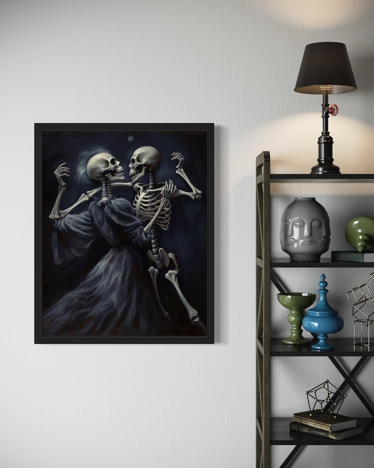 Dancing Skeleton Poster Art Print, Halloween Scary Vintage Wall Art Academia Spooky Painting Decoration for Horror Prints, Gothic Posters Bedroom Decor 89 (Dancing Skeleton, 11 x 14 inches, Black Frame)