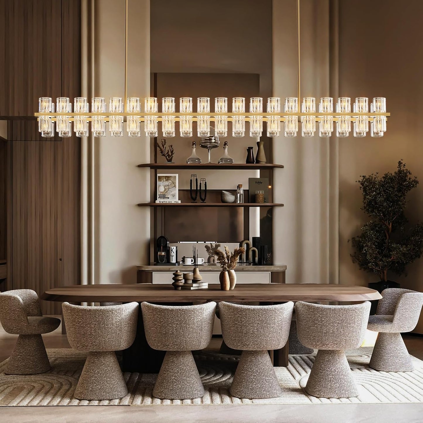 Crystal Brass Rectangular Chandelier Light Fixture,72 in Dining Room Chandeliers Over Table,Modern Chandelier For Living Room,Arcachon Chandeliers,Kitchen Island Chandelier,Includes 80xG4 Bulbs