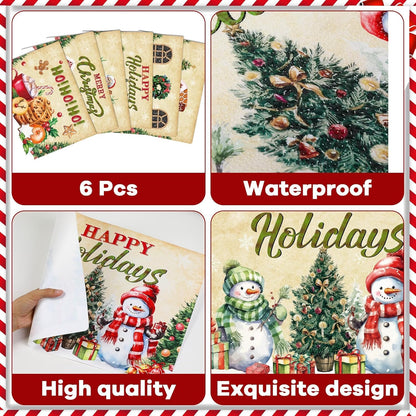 Christmas Placemats Set of 6 Retro Christmas Plastic Table Place Mats Merry Christmas Dining Mats Washable Xmas Holiday Rustic Vintage Table Decoration for Indoor Outdoor Christmas Party Dining Table