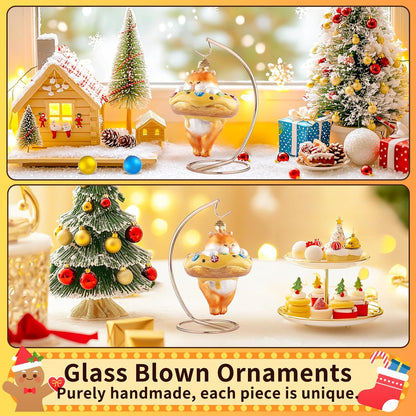 Cat Christmas Tree Ornaments,Hand-Blown Glass Ornaments,Cat Collection Hanging Ornaments,Donut Pendant Ornament,Glass Christmas Decorations for Animal Lovers Holiday Party Home Gifts