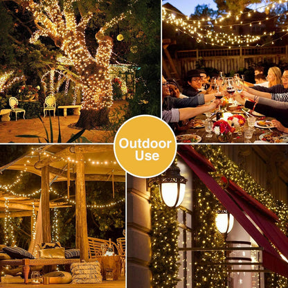JMEXSUSS 300 LED Warm White Christmas Lights Outdoor Waterproof, 8 Modes Green Wire Christmas Tree Lights Plug in, Twinkle Fairy String Lights for Indoor Xmas Wedding Party Garden