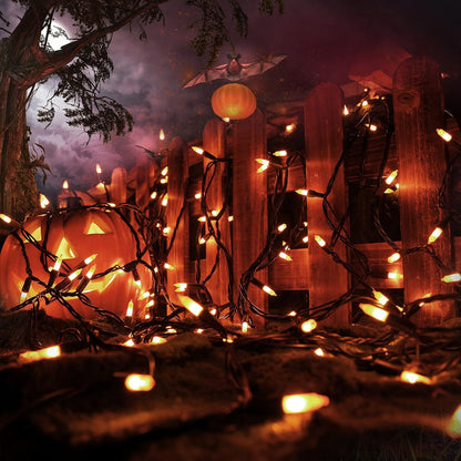 Toodour Candy Corn Halloween Lights, 25ft 100 Count Incandescent Halloween String Lights, UL Certified Connectable Mini Bulbs Yellow & Orange Light for Home, Garden, Porch, Party, Yard, Indoor Decor
