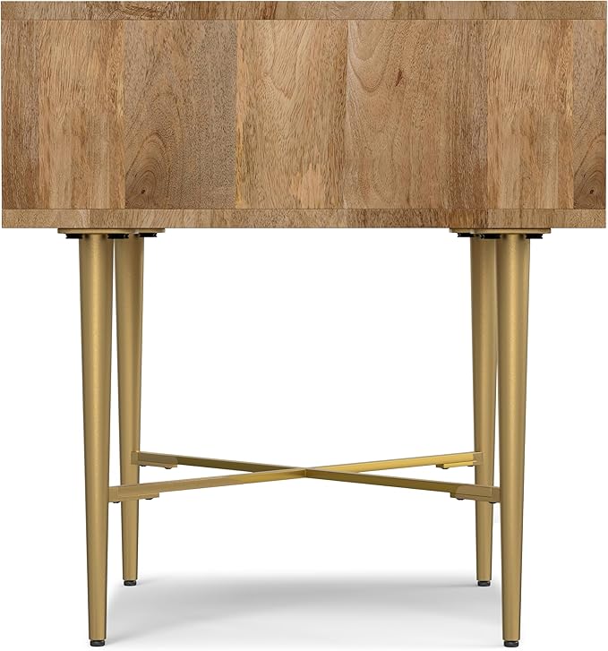 SIMPLIHOME Fallon End Table - 20 inch Wide Solid Mango Wood Square Accent Table with Storage Drawer and Gold Metal Base in Natural, Contemporary Nightstand or Lamp Stand for Living Room or Bedroom