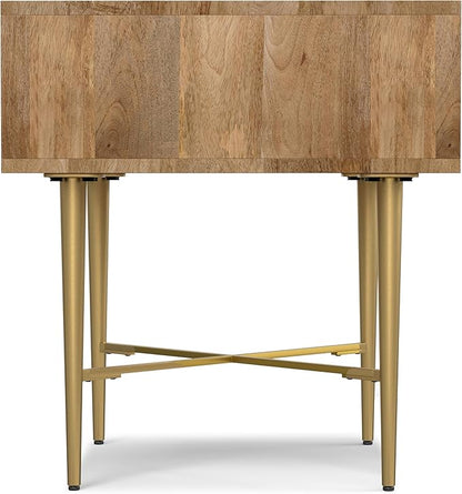 SIMPLIHOME Fallon End Table - 20 inch Wide Solid Mango Wood Square Accent Table with Storage Drawer and Gold Metal Base in Natural, Contemporary Nightstand or Lamp Stand for Living Room or Bedroom
