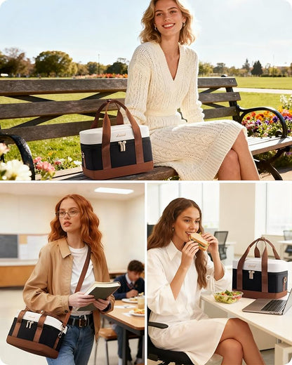 LOVEVOOK Insulated Lunch Bag for Women & Men - Cooler Lunch Tote and Lunch Box for Work and Travel, Black-beige-brown