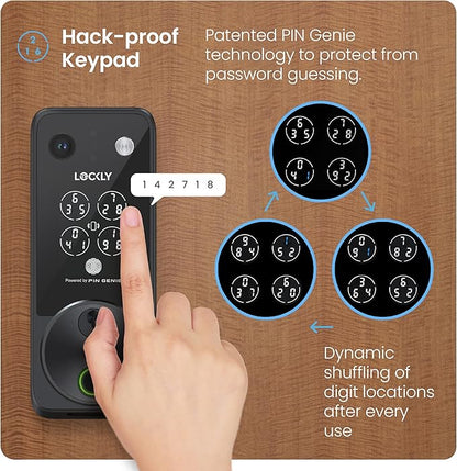 Lockly Vision Zeno Smart Lock with Video Doorbell Camera, Fingerprint Keyless Entry with Apple Home Key, Wi-Fi Deadbolt for Front Door, PIN Genie Keypad, App Remote Control, 2 Rechargeable Batteries