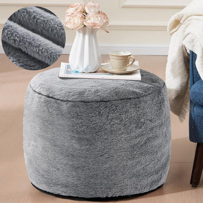 Round Ottoman Foot Rest for Couch 20"x15" Foot Stool Ottoman Pouf with Foam Chunk Filling Small Ottomans Foot Stools Poufs for Living Room Dark Grey Poof Hassocks and Ottomans Soft Foot Rest for Chair