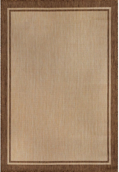 CAMILSON Outdoor Rug 6x9 Bordered Natural Brown Modern Area Rugs for Indoor and Outdoor Patios, Kitchen and Hallway Mats, Washable Porch Deck Outside Carpet (Border Jute, 6 x 9)