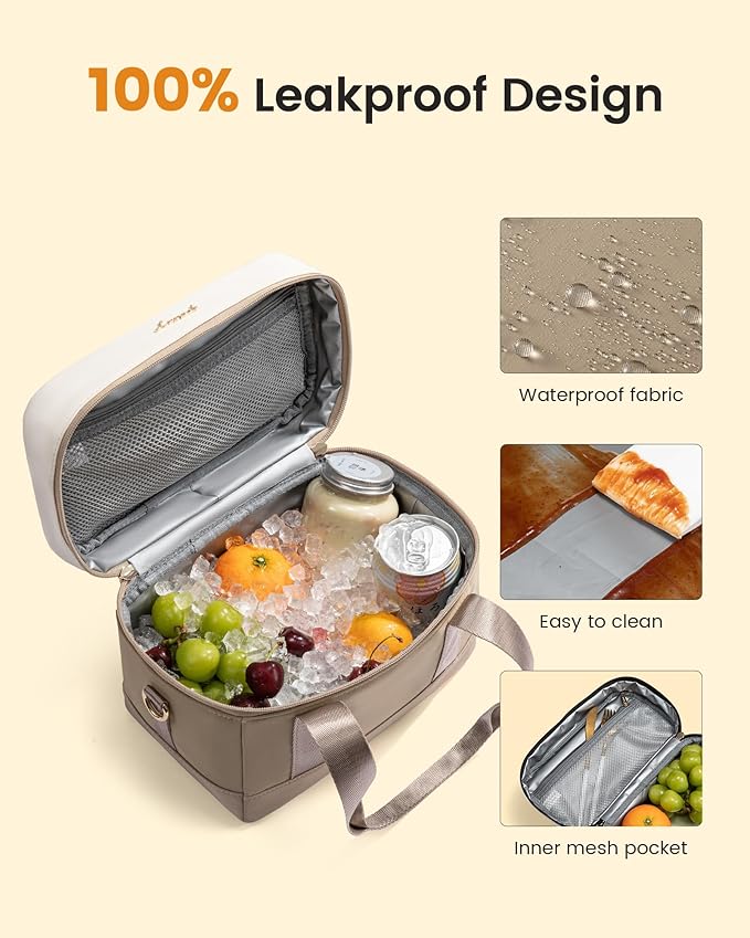 LOVEVOOK Insulated Lunch Bag for Women - Cute Lunch Box Cooler for Work, Picnic, and Beach, Khaki-beige