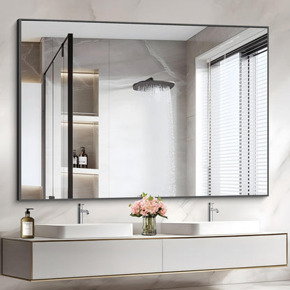 36x50inch Bathroom Mirror, Black Rectangle Mirrors with Thin Metal Frame, Large Rectangular Wall Mirror for Bathroom, Living Roomm, Hair Salon, Big Farmehouse Mirror Hang Horizontal/Vertical