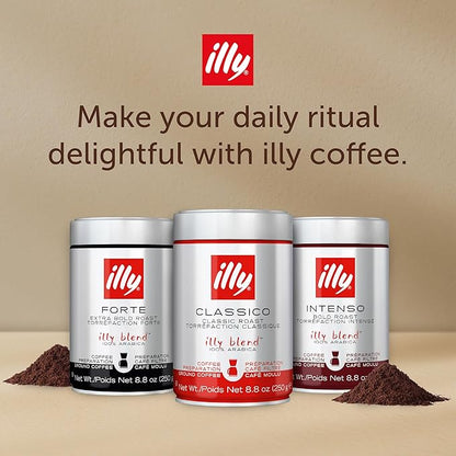 Illy Ground Drip Coffee - Classico Medium Roast - Mild & Balanced - 100% Arabica - Pre-Ground for Drip Pour Over - Pressurized Packaging Sealed for Freshness - 8.8oz (Pack of 6)