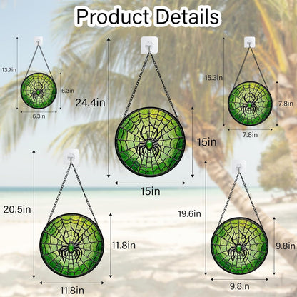 Stained Glass Window Hanging - Black Green Horror Spider Web Suncatcher for Doors Garden Patio Sun Catchers Decor Christmas Halloween Birthday Gifts for Women Men Mom Nana Friend 11.8 in