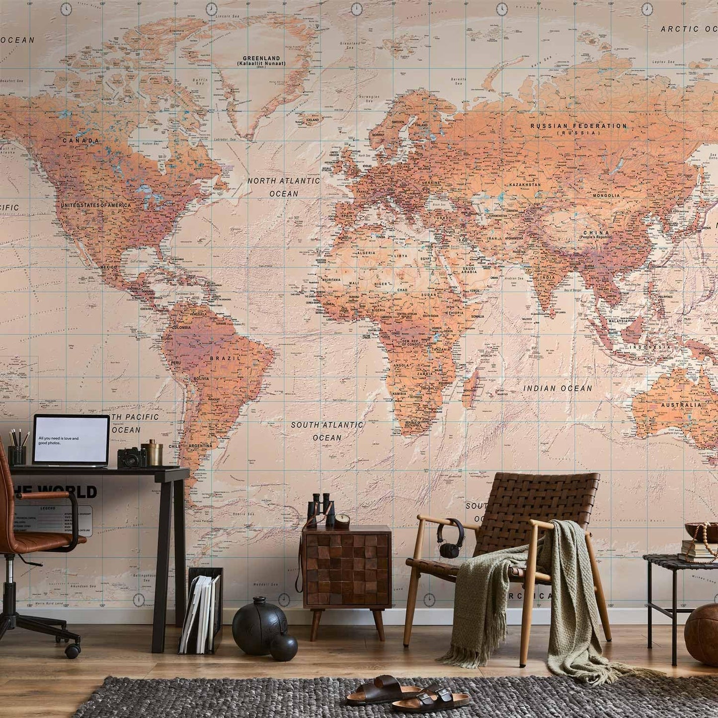 artgeist Premium Wall Mural World Map 157x110 in - XXL Non-Woven Wallpaper Fleece Wall Decor Photo Print Picture Image Design Home Map of The World k-A-0091-a-c