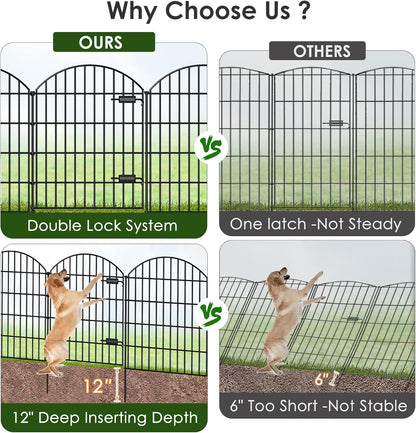 Metal Garden Fence with Gate 36in (H) x 23.3ft (L), 1 Gate+ 9 Panels Dog Fence Border Fence Animal Barrier, No Dig Garden Fencing for Yard Flower Bed Lawn Patio Outdoor, ECG3610, Black