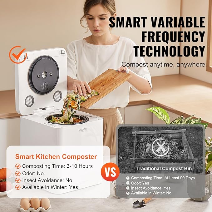 VEVOR Electric Composter for Kitchen, 5L Large Smart Countertop Compost Bin Indoor, Odorless Quiet Electric Kitchen Food Recycler with Upgraded Motor/Auto-Cleaning/2 Composting Modes/Safe Child Lock