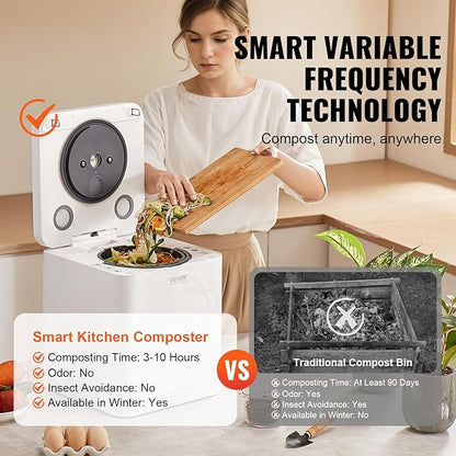 VEVOR Electric Composter for Kitchen, 5L Large Smart Countertop Compost Bin Indoor, Odorless Quiet Electric Kitchen Food Recycler with Upgraded Motor/Auto-Cleaning/2 Composting Modes/Safe Child Lock