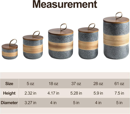 Ceramic Jar with Lid Airtight, Coffee Container Kitchen Food Storage Jars for Spice Sugar Tea Bag, Stackable Decorative Jars for Countertop, Grey & 18oz