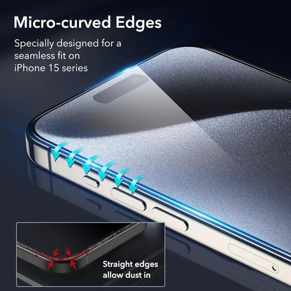 ESR 3 Pack for iPhone 15 Pro Screen Protector, [9H Hardness] [Military Grade Shatterproof] Full Coverage Tempered Glass Film with Flawless Fit Tray, HD Clear, Scratch Resistant