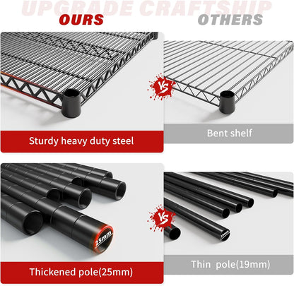REIBII 60''W X 82.6" H Steel Heavy Duty Wire Shelving Unit with Wheels, 6-Tier Adjustable Storage Shelves 3598LBS Commercial Metal Shelves for Pantry, Garage, College Dorm School Industrial Shelving