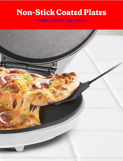 Betty Crocker Pizza Maker Plus, 12" Indoor Electric Grill, Nonstick Griddle Pan for Pizzas, Quesadillas, Tortillas, Nachos and more, 12" Electric Griddle for Delicious Meals and Snacks, White