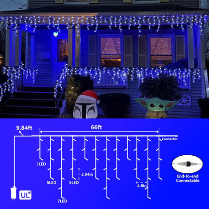 800 LED Icicle Lights Blue and White