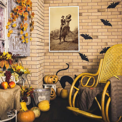Goth Decor Antiqued Wicca Art Poster Dark Academy Dinosaur And Cowboy Canvas Wall Art Horror Posters Spooky Indoor Art Family Bedroom Office Space Decor 24X36inch Unframed