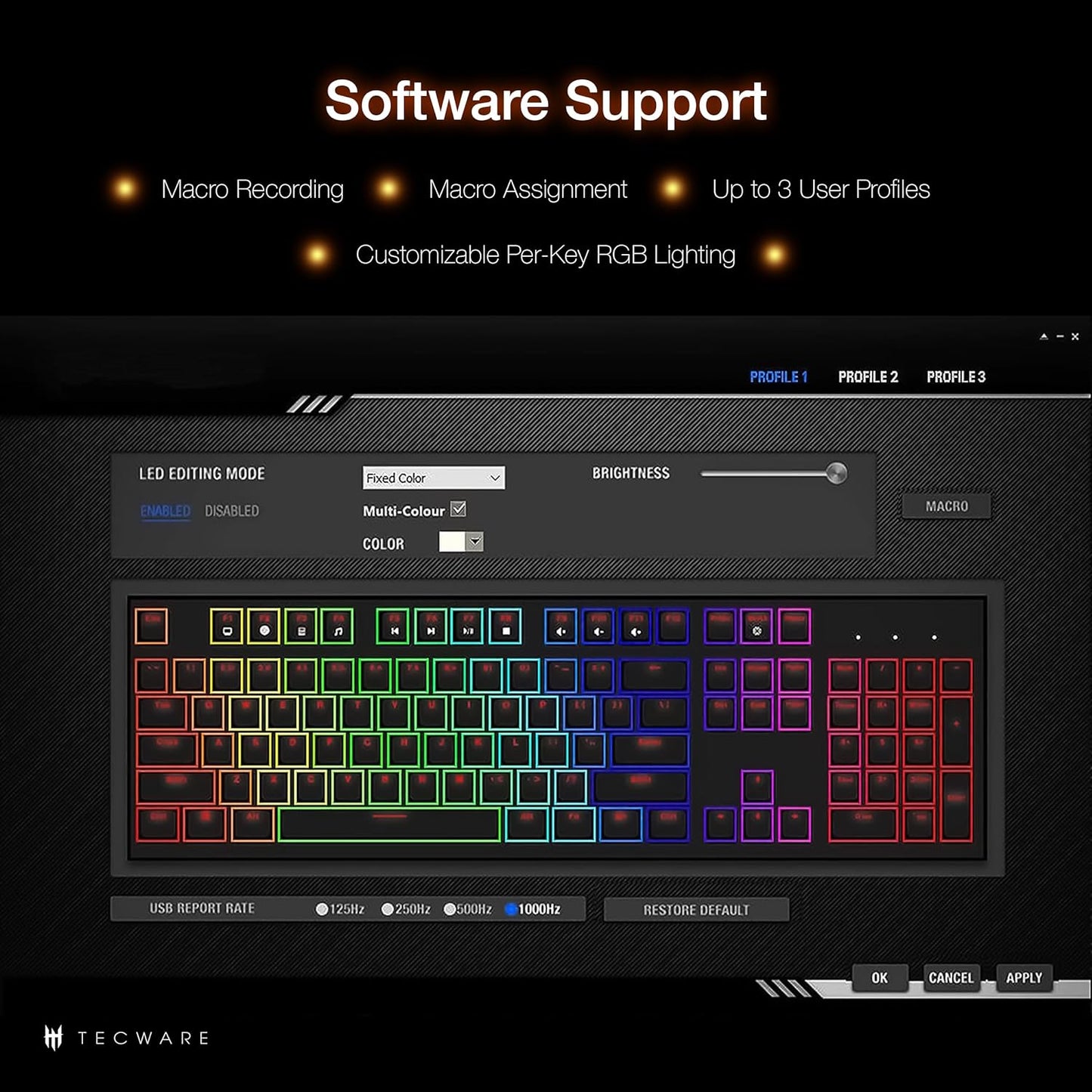 TECWARE Phantom 87 Key Mechanical Keyboard, RGB led, Typewriter Sound, Outemu Blue Switch