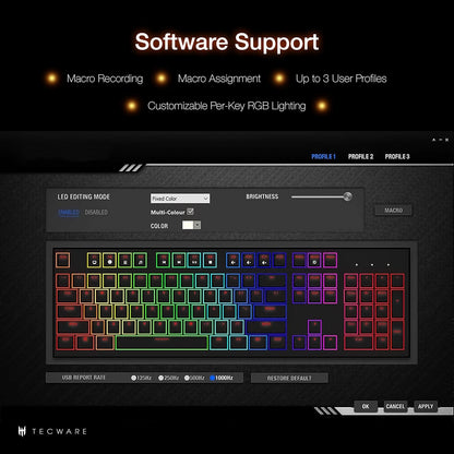TECWARE Phantom+ 87 Key Mechanical Gaming Keyboard, RGB led, TKL 75% Keyboard, Thocky Sounding, Wraith Brown Switch