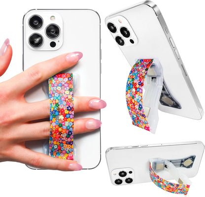 LOVEHANDLE PRO Premium Phone Grip - Silicone Strap - Magnetic Mount and Kickstand for Smartphone and Tablet - Colorful Daisies