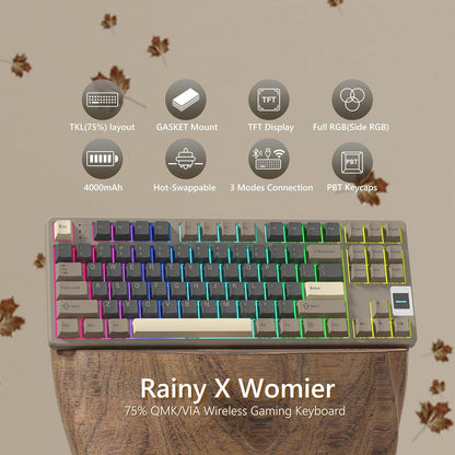 QK87 75% Keyboard with Multimedia Screen, QMK/VIA Wireless Gaming Keyboard, Creamy Mechanical Key Board,3-Mode RGB Custom Gasket Hot Swappable for Windows&Mac, POM Linear Switch (Green Brown)