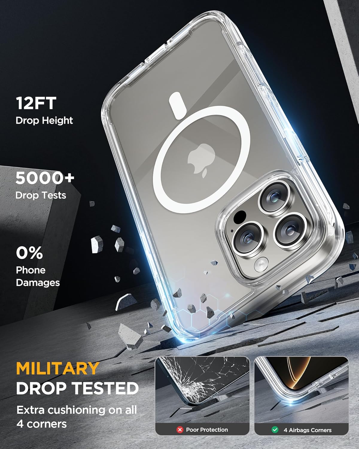 Miracase for iPhone 16 Pro Max Case 6.9'', [Bubble Free] Full-Body Bumper Phone case with Built-in Full Glass Screen &Lens Protector,Compatible with MagSafe,Drop Proof 16 Pro Max Cover,Clear