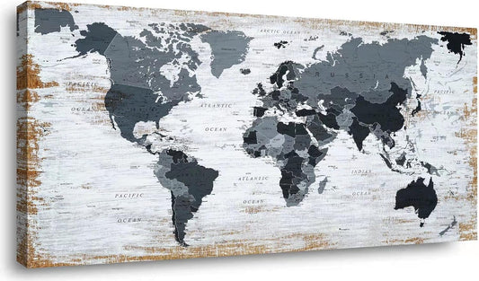 us Map of The United States Wall Decor Map Canvas Wall Art for Wall Decoration Wood Background USA Canvas Prints for Bedroom Office Kitchen Home Wall Decor Framed Artwork Ready to Hang (30x60inch, BLACK MAP)