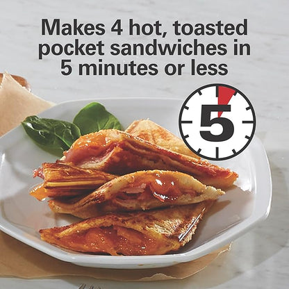 Hamilton Beach Electric Sealed Sandwich Maker Grill with PFAS-Free Nonstick Plates, Makes Stuffed French Toast, Omelets, Compact & Easy to Store, Black (25430G)