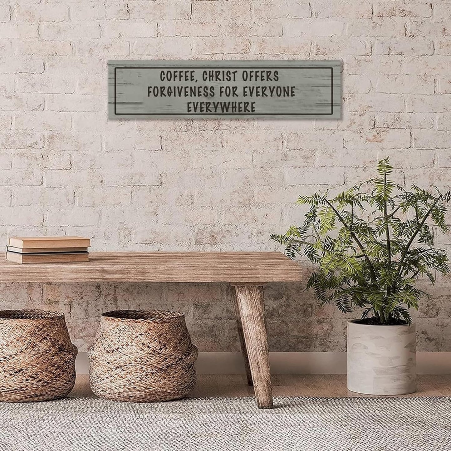 Generic Wood Sign Coffee Offers Forgiveness for Everyone Everywhere Rustic Wooden Hanging Sign Home Farmhouse Kitchen Wall Decor 16 x 6 Inch