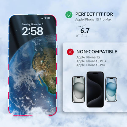 Screen Protector for iPhone 15 Pro Max - 2 Pack (USA Flag & Black) - Tempered Glass for Iphone 15 Pro Max 9H Hardness - Easy Installation, Oleophobic Coating