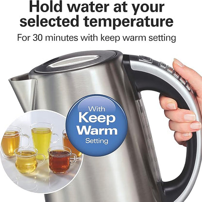Hamilton Beach 1.7 Liter Temperature Control Electric Kettle,Water Boiler & Heater,Fast Boiling 1500 Watts,BPA Free,Cordless,Auto-Shutoff and Boil-Dry Protection,Stainless Steel (41020R),(Pack of 2)