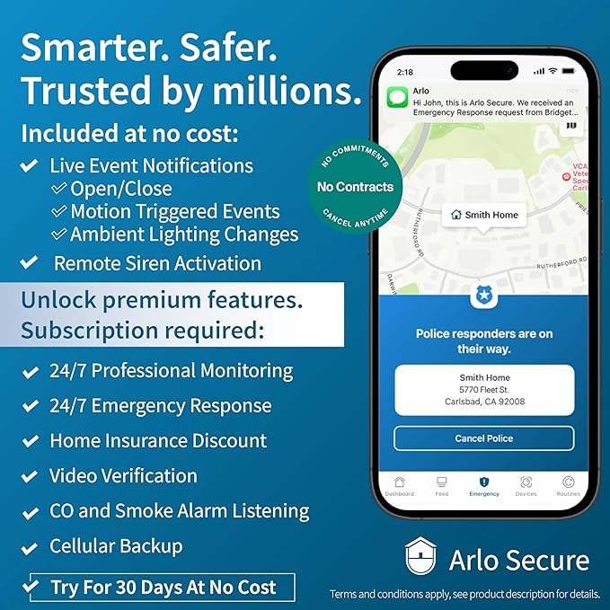 Arlo Home Security System - Wired Keypad Sensor Hub, (2) 8-in-1 Sensors, 24/7 Professional Monitoring- No Contract Required, DIY Installation, Alarm System for Home Security – SS1201, White