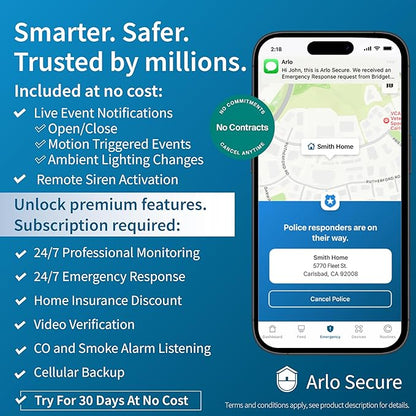 Arlo Home Security System - Wired Keypad Sensor Hub, (2) 8-in-1 Sensors, 24/7 Professional Monitoring- No Contract Required, DIY Installation, Alarm System for Home Security – SS1201, White
