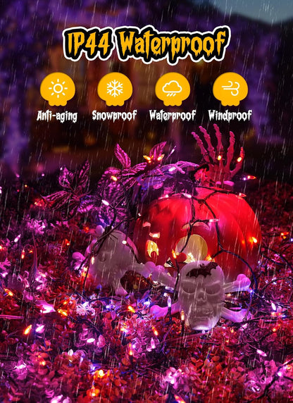 Halloween Orange Purple Outdoor Lights，17.8 Feet 50 LED Christmas Lights with 8 Modes，Waterproof Mini String Lights Battery Operated for Outdoor Indoor Use, Xmas Halloween Tree Holiday Party Patio