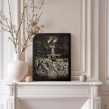 Poster Master Vintage Gustave Dore Poster - Retro Illustration Print - Gift for Gothic, Horror Fan - Dance of Sabbath, Witch, Magic, Spell - Wall Decor for Bedroom, Dorm, 8x10 Black Framed