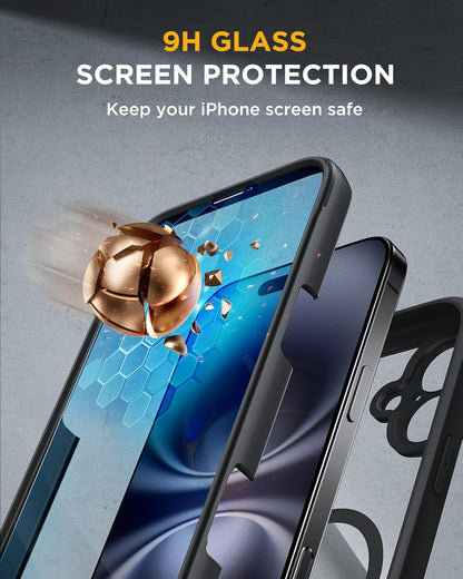 Miracase Magnetic for iPhone 16 Plus Case Full-Body Phone with Built-in Glass Screen Protector, [Compatible with MagSafe] Military Drop Proof 16 Plus Cover Bumper 6.7 inch, Black