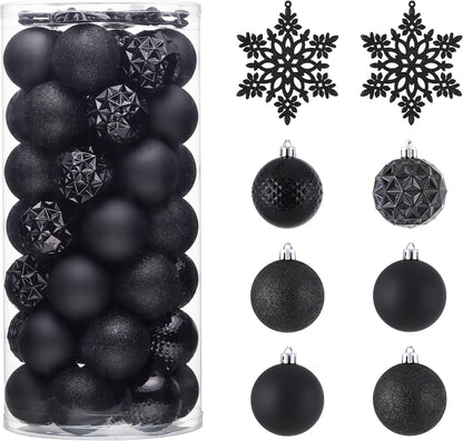 Valery Madelyn Christmas Tree Decorations Ornament Set for Fall Halloween, 50ct 2.36 Inches Black Shatterproof Christmas Ball Ornaments Hanging Xmas Holiday Party Decor