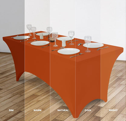 Utopia Kitchen 6FT Spandex Tablecloth [2 Pack, Orange] 200 GSM Stretch, Fitted, Washable and Wrinkle Resistant Table Cloth Rectangle Cover for Trade Shows, Wedding, Parties [72Lx30Wx30H Inch]