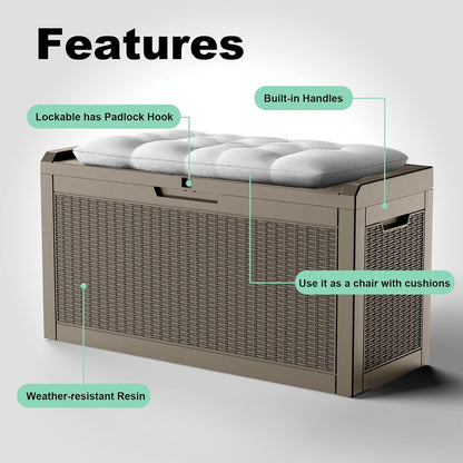 DRATO 60 Gallon Deck Box, Waterproof Resin Large Outdoor Storgae Box for Patio Furniture, Patio Cushions, Gardening Tools, Pool and Sports Supplies, Lockable