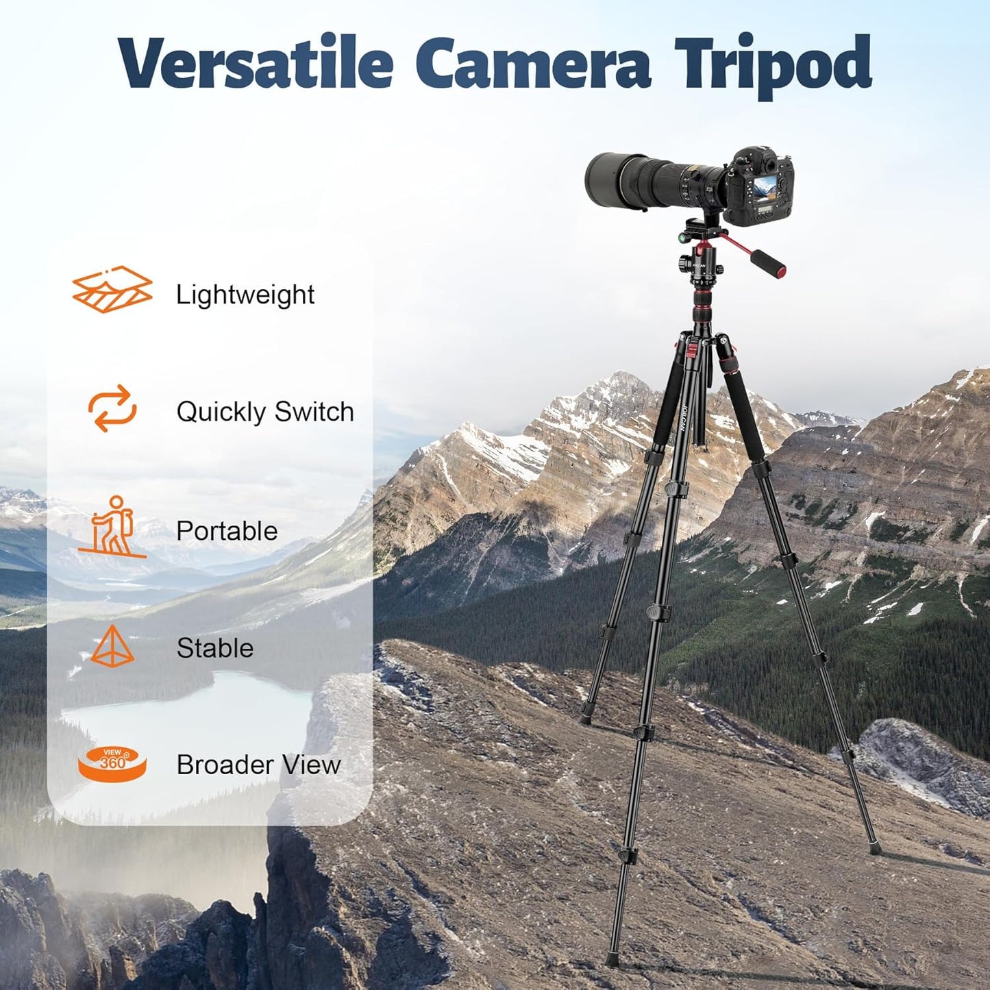 Tripod for Camera, 83" Camera Tripods & Monopods with Metal Handle, Professional Aluminum Tripods, Heavy Duty Tripod for DSLR Camera Lasers Spotting Scope Binoculars Telescope, Payload 35Lb